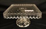 6 - Heavy American Fostoria square cake plate on rounded base, 7 in. T, 10.5 in Sq.