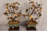 15a - Pair of Cloisonne jade  trees in blue planters, 23T, 6D.