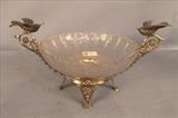 19 - Rare Victorian brides bowl with birds and original glass bowl, 7T, 14.5W