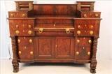 27 - Period Empire  flame mahogany sideboard with original pulls, finish, and claw feet, 56T, 69W, 24D