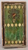 31 - Early stained glass window with green slag glass, 52 in. T, 28 in. W.