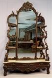 36 - Rosewood rococo marble top base etagere, signed N. Schott for Nicholas Schott, famed Philadelphia cabinet maker, ca. 1865, 91 in. T, 58 in. W, 17 in. D, original finish