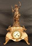 45 - French marble and bronze mantle clock, has slight crack in marble, 20 in. T, 11 in. W, 6 in. D.