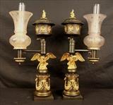 42 - Matched pair argand lamps, opposing Federal lamps, signed Messenger, 21 in. T, 16 in. W.