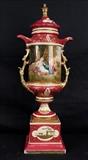 44 - Large Royal Vienna hand painted capped urn, 27 in. T, 11 in. W, 7 in. D.