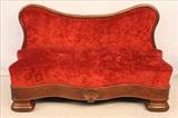 48 - Mahogany empire bustle bench with velvet upholstery, 28T, 48W, 19D