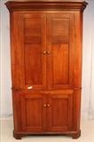 34 - Cherry two piece corner cabinet, all original in great condition with pegged construction, 88 in. T, 47 in. W, 26 in. D.
