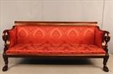 57 - Federal mahogany sofa with claw feet and new upholstery, 32T, 71W, 18D
