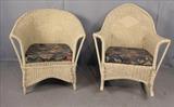 56 - Two piece set, wicker rocker and chair by Wakefield, rocker - 38 in. T, 30 in. W, 21 in. D.