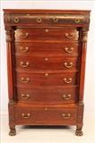 49 - Mahogany 8 drawer chest highboy with column front, acanthus carving and claw feet, 65T, 41W, 22D