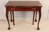 61 - Mahogany Chippendale extended game table, 30 in. T, 38 in. W, 21 in. d, two 12 in. leaves  with three leaves