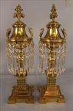 52 - Match pair of Argand stands, bronze with prisms. Previously were lamps, 19T