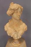79 - Victorian white marble bust of Victorian lady on swivel base, 21 in. T, 19 in. W.