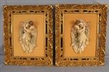124 - Pair of Bisque figurines on gold frames, 22x18
