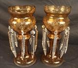 135 - Pair of large amber to clear mantle lusters, 14 in. T, 7 in. Dia.