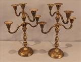 147 - Matched pair of sterling five light candelabras, all marked sterling, 16 in. T, 12 in. W.