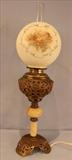 146 - Victorian banquet lamp with onyx base and cupids on lamp and shade, 33 in. T.