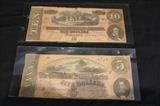 160 - Five and ten dollar Confederate bill, Richmond bank issue.