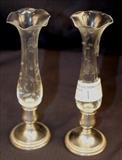 173 - Matched pair of sterling and glass bud vases, 7.5 in. T, and 2 candle holders.