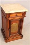 179 - Walnut Victorian half commode with bronze plaque on door and marble top, 29T, 18W, 18D