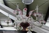 170 - Murano glass 6 arm chandelier with pink highlights, 23 in. T, 31 in. W.