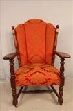 177 - Solid mahogany wingback chair with  new upholstery, ca.1890, 44T, 31W, 19D