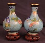 191 - Matching pair of cloisonne vases, blue  with flowers, 7T