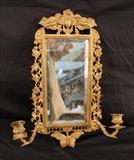 210 - Brass Victorian shaving mirror with beveled glass and candle holder, 18 in. T, 9 in. W