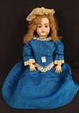 225 - German porcelain doll in blue dress (excellent condition) signed
