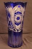 283 - Cobalt blue cut glass vase, 15T