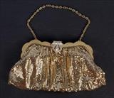 227 - Ladies evening purse signed Whiting and Davis, gold mesh with rhinestone catch.