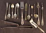 297 - 15 pieces sterling mixed Victorian flatware, small delicate spoons, tongs, stirrers.