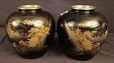 326 - Matching pair of antique glass oriental vases, black and gold, 8T.