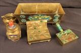 327 - 5 piece brass set with oriental and enamel decoration.