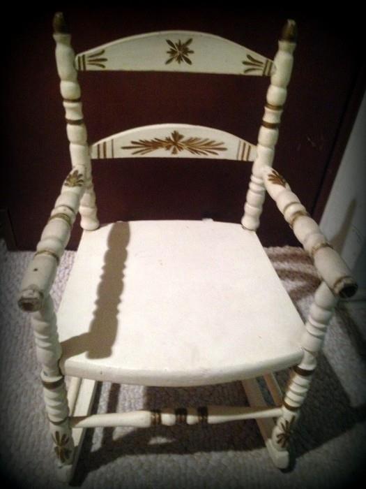 Mini rocking chair ~ painted white with gold details!
