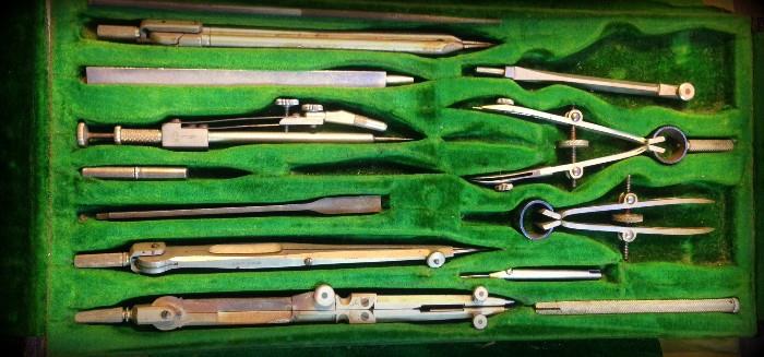 A NICE set of engineering drafting tools by Eugene Dietzgen Co. Chicago - New Yrok San Francisco - New Orleans 