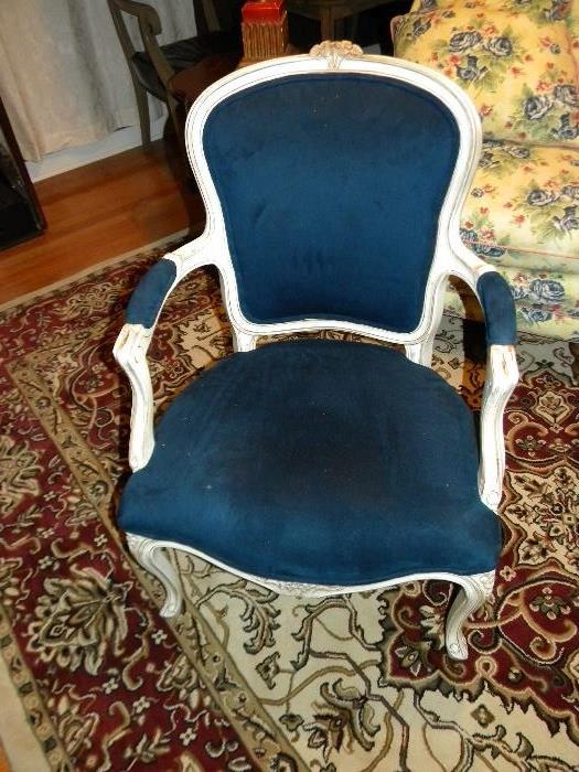 Hollywood Regency blue velvet chair