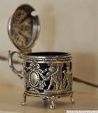 Cobalt blue glass, silver salt cellar / mustard pot