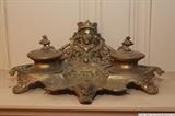 Bronze art nouveau double ink well