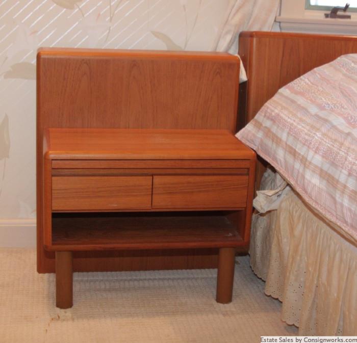 Mid Century Modern King Bed set: nightstands can be attached to frame or be free standing.
