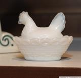 Miniature milk glass chicken