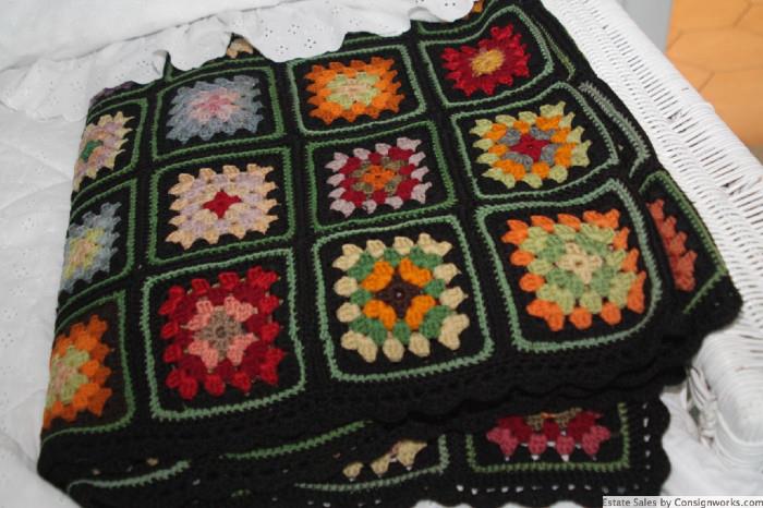 Vintage hand crocheted throw