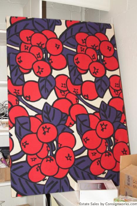 Large pop-art berries printed fabric stretched on frame