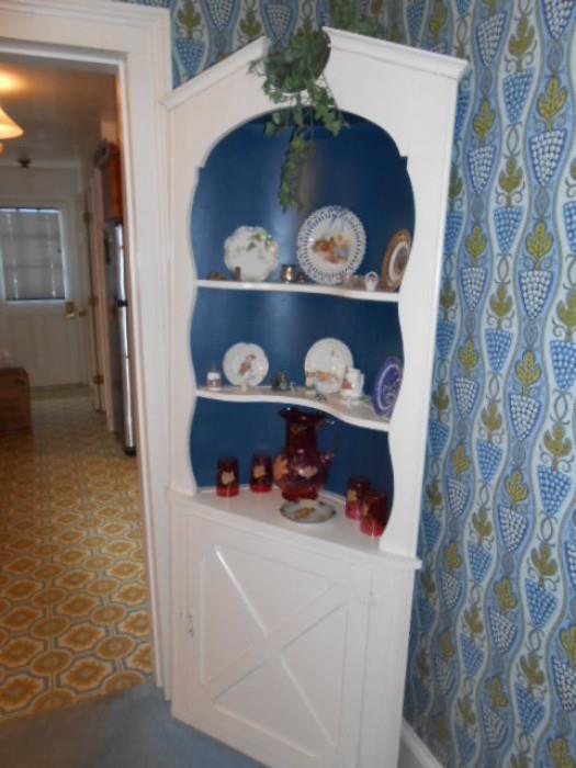 vintage corner cabinet, curved back, 