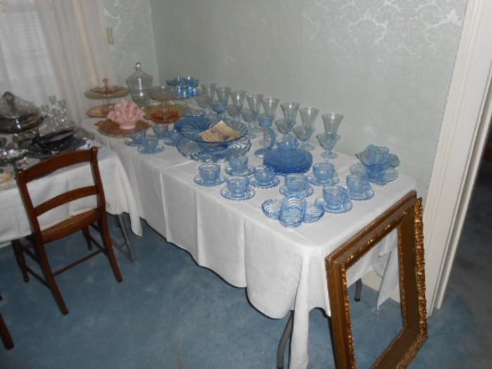 Caprice Blue Elegant glassware, and some other collectible glassware, nice vintage frame