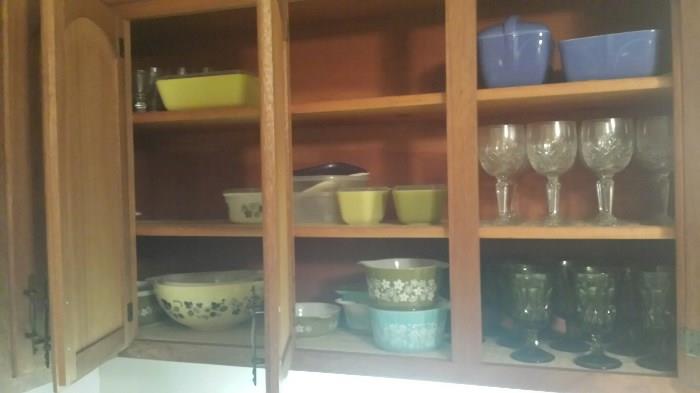 Much Pyrex glass wares; some Westinghouse, complete set of Wedgewood Quince china; milk glass items. 