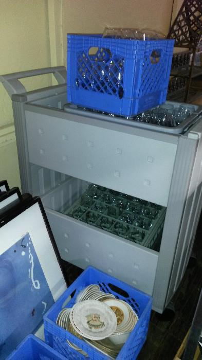 More glassware and a utility cart