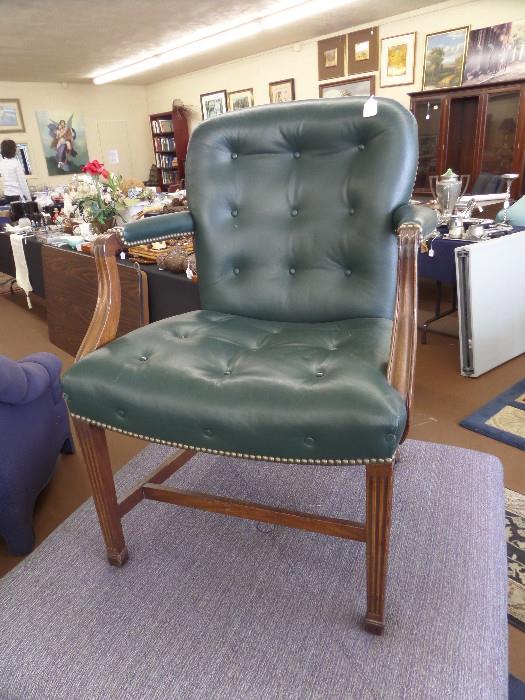 green leather arm chairs - 2