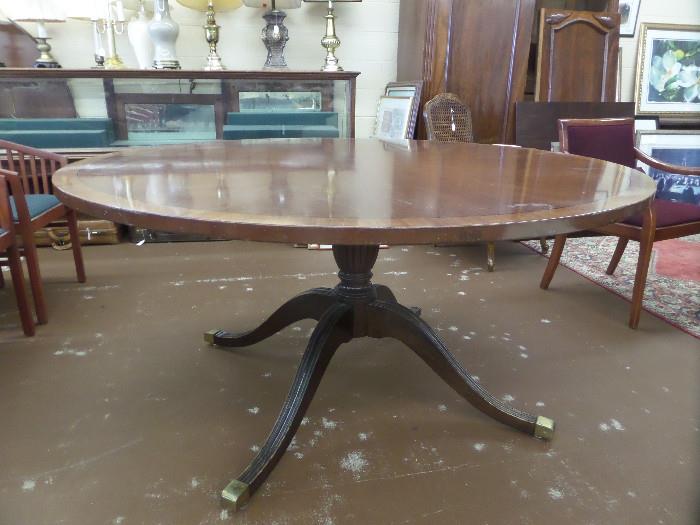 Vintage 60" round table - Sheraton Style, mahogany, satin wood and ebony dining table