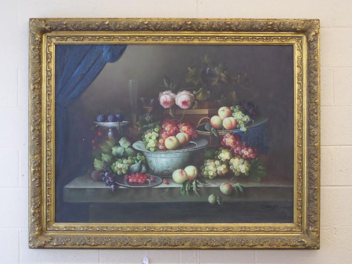 large oil painting, approximate framed size is 4' x 5', gold leaf frame